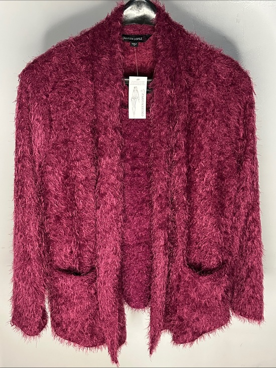 Colleen Lopez Sweaters - Colleen Lopez Fuzzy Open-Front Cardigan in Wine